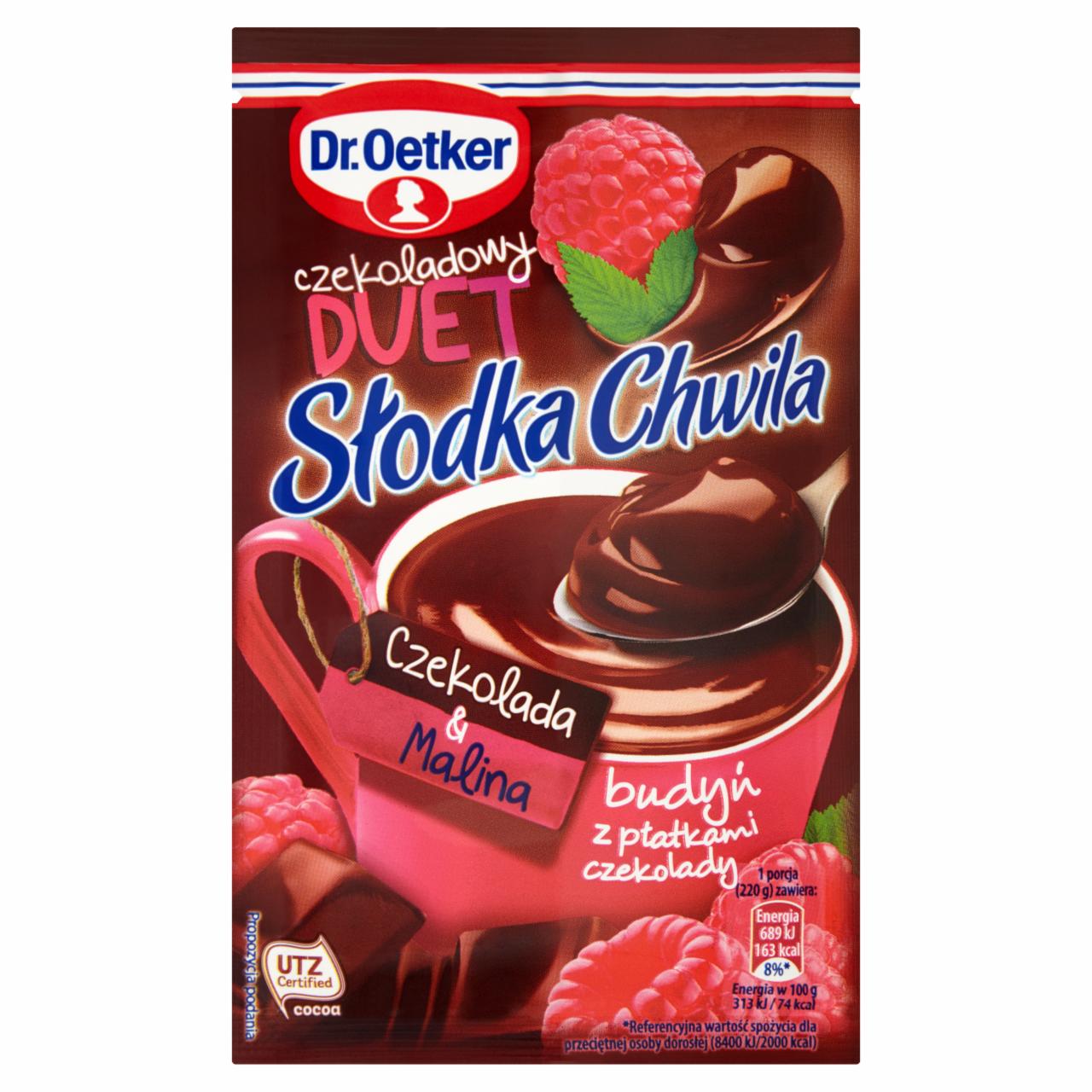 Zdjęcia - Dr. Oetker Słodka Chwila Czekoladowy Duet Budyń z płatkami czekolady czekolada & malina 45 g