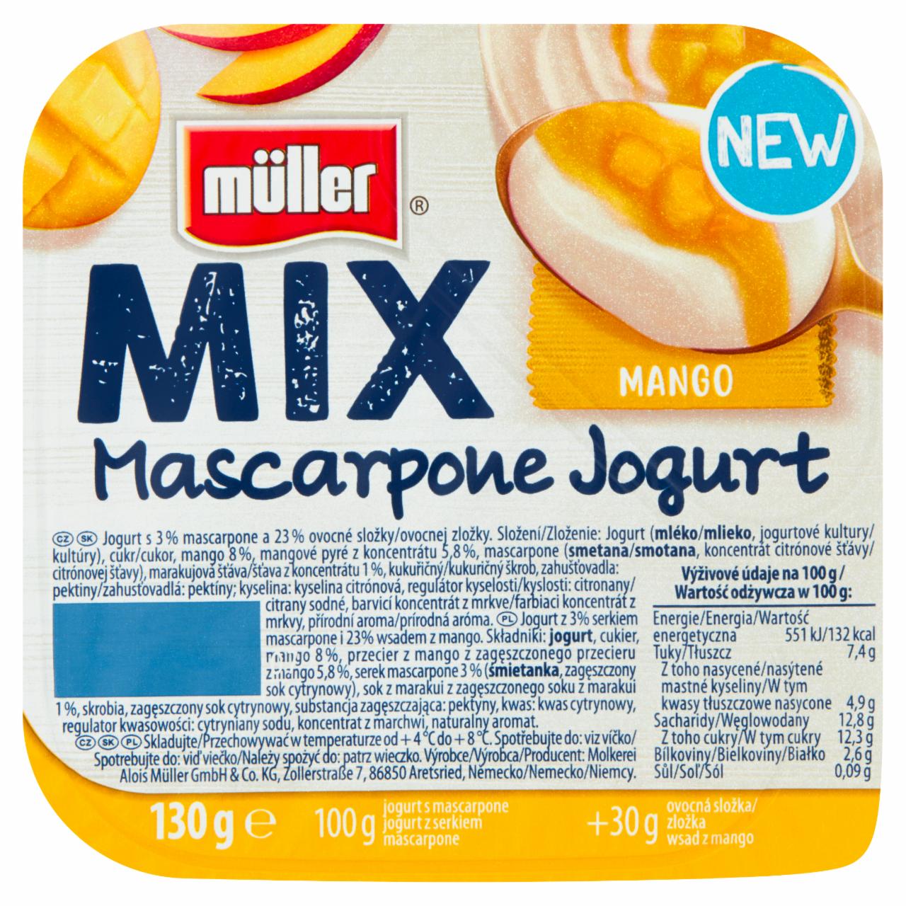 Zdjęcia - Müller Mix Jogurt z serkiem mascarpone i wsadem z mango 130 g