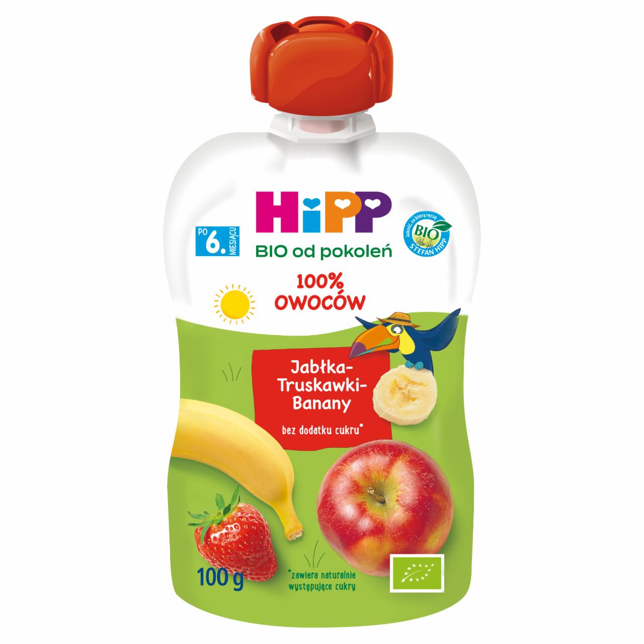 Zdjęcia - HiPP BIO Mus owocowy 100% owoców po 6. miesiącu jabłka-truskawki-banany 100 g