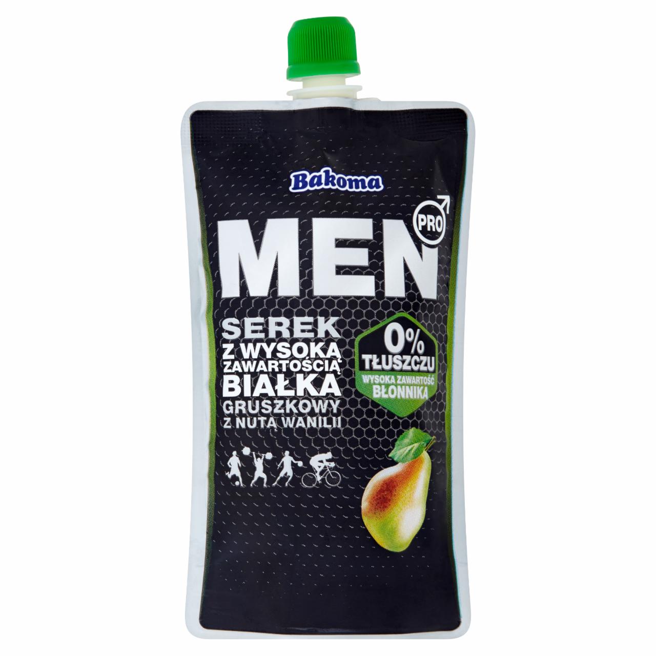 Zdjęcia - Bakoma Men Pro Serek z wysoką zawartością białka gruszkowy z nutą wanilii 135 g