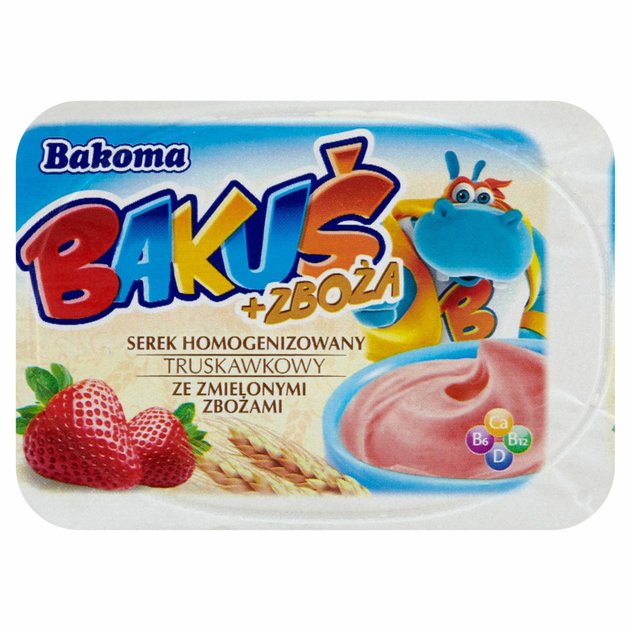 Zdjęcia - Bakoma Bakuś + Zboża Serek homogenizowany truskawkowy ze zmielonymi zbożami 125 g