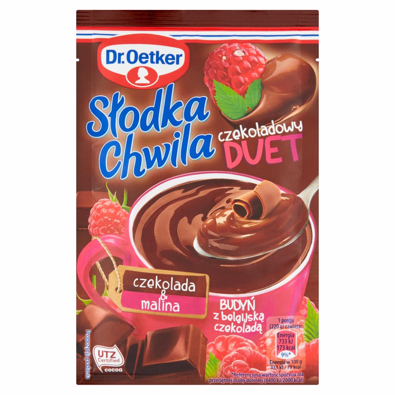 Zdjęcia - Dr. Oetker Słodka Chwila Czekoladowy Duet Budyń z belgijską czekoladą czekolada & malina 45 g