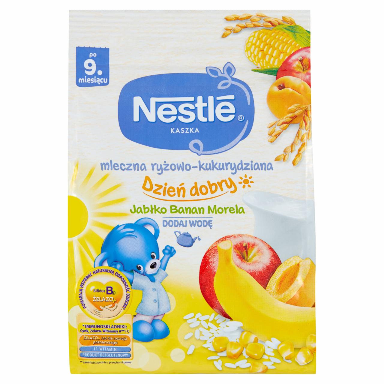 Zdjęcia - Nestlé Kaszka dzień dobry mleczno-ryżowo-kukurydziana jabłko-banan-morela ρo 9. miesiącu 300 g