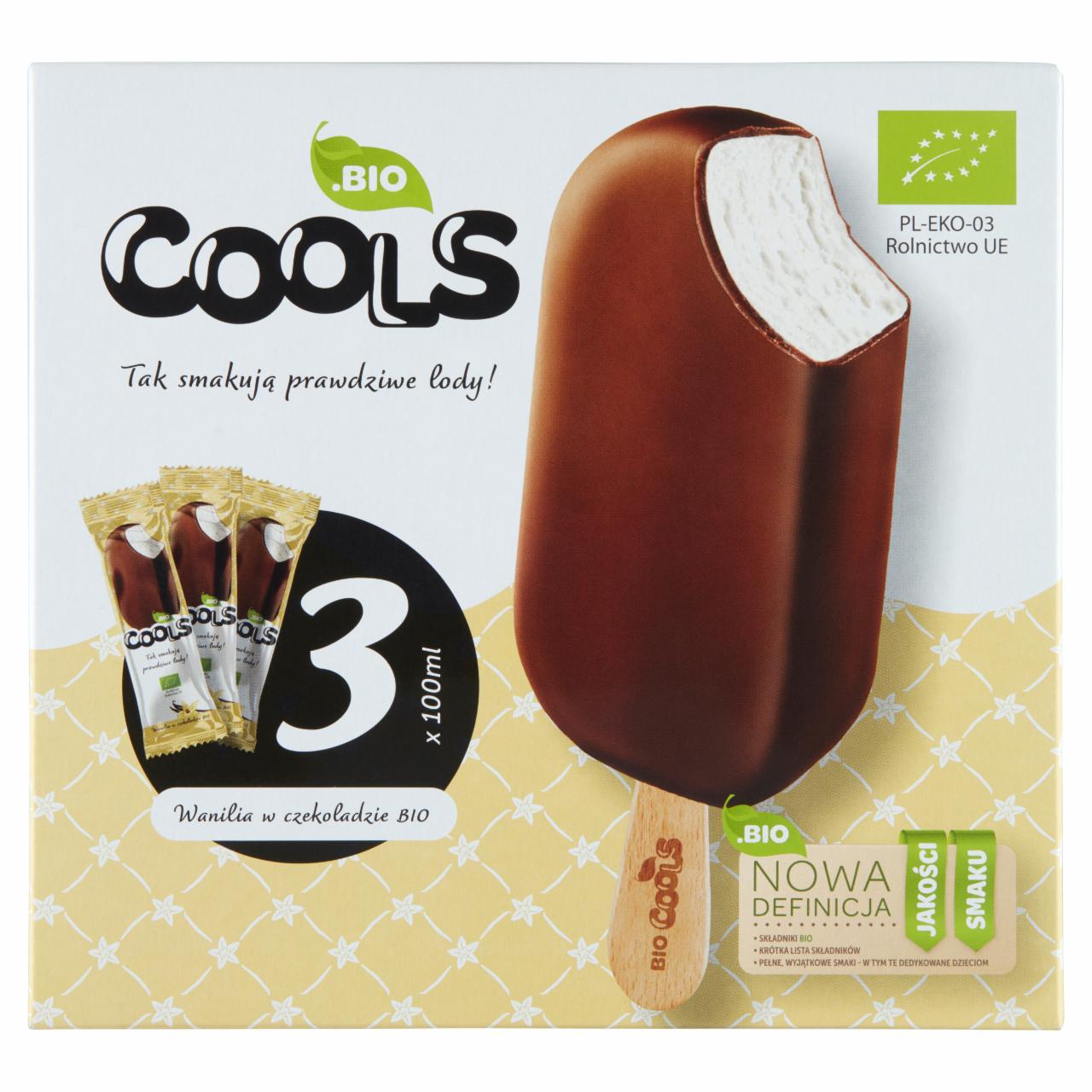 Zdjęcia - BIO Cools Lody waniliowe w czekoladzie Bio 300 ml (3 x 100 ml)