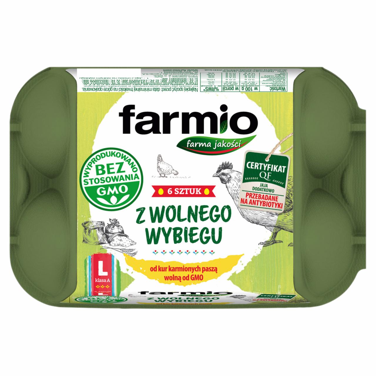 Zdjęcia - Farmio Jaja z wolnego wybiegu od kur karmionych paszą wolną od GMO L 6 sztuk