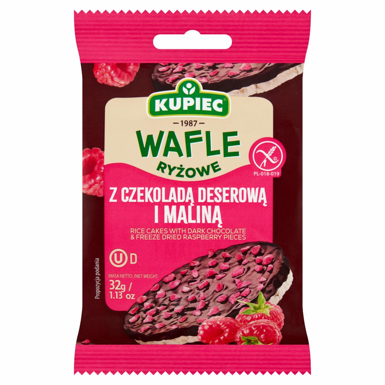 Zdjęcia - Kupiec Wafle ryżowe z czekoladą deserową i maliną 32 g 