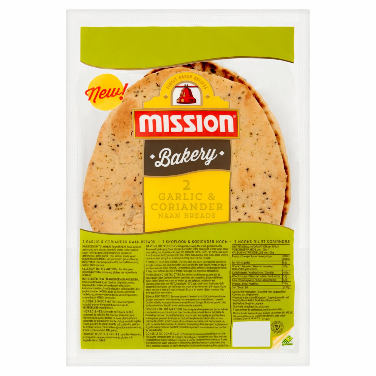 Zdjęcia - Mission Bakery Mini chlebek Naan z czosnkiem i kolendrą 240 g (2 sztuki)