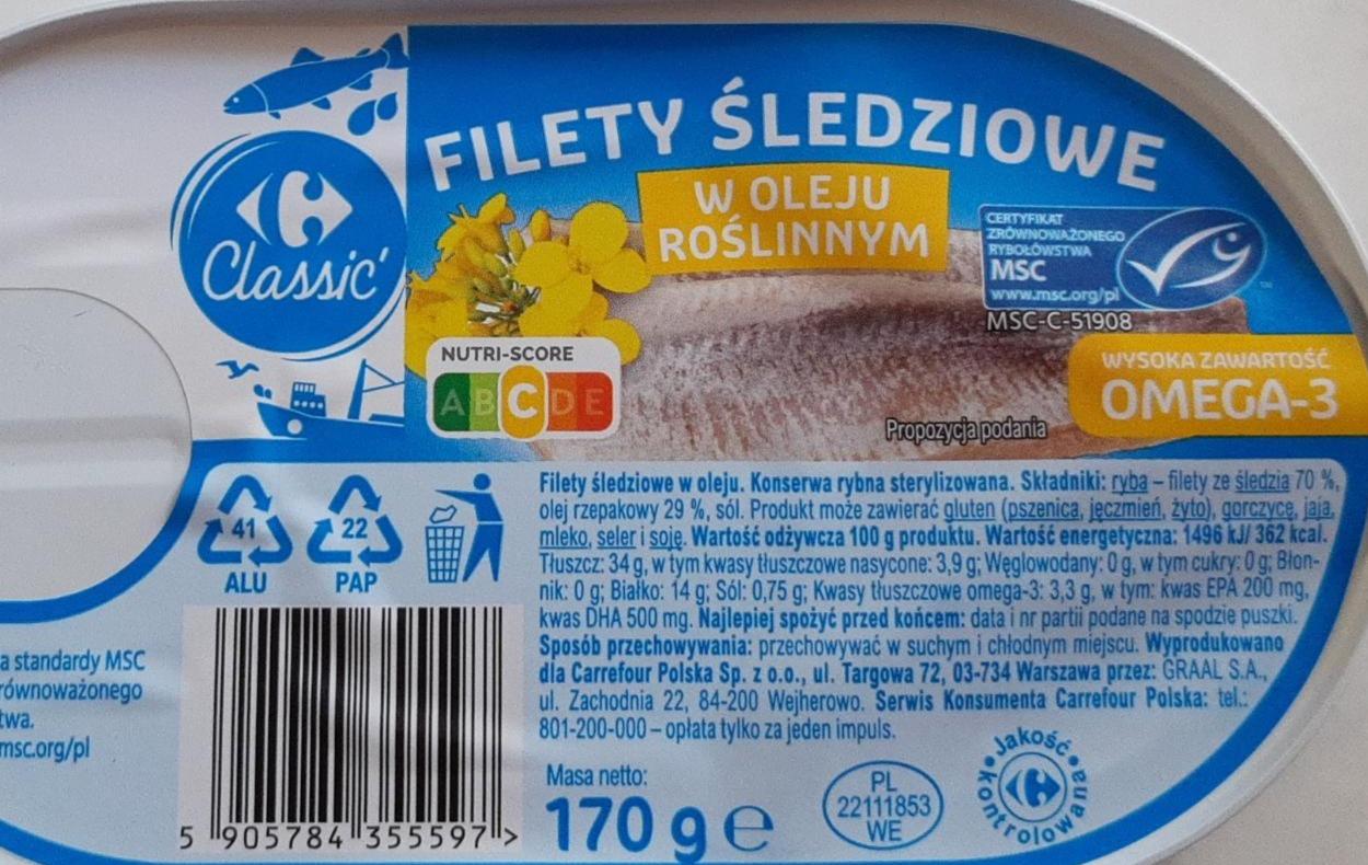 Zdjęcia - Filety śledziowe w oleju roślinnym Carrefour