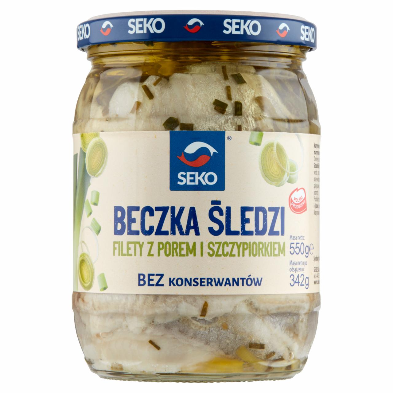 Zdjęcia - Seko Beczka śledzi Filety z porem i szczypiorkiem 550 g