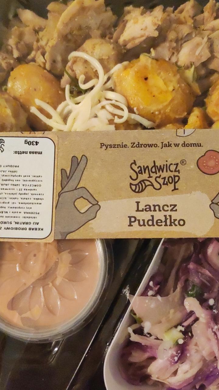 Zdjęcia - Kebab drobiowy z łagodnym sosem, ziemniaki au gratin, sodówka z czerwonej kapusty sandwicz shop