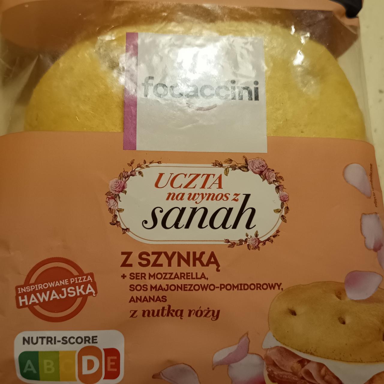 Zdjęcia - Focaccini uczta na wynos z sanah z szynką ser mozzarella sos majonezowo pomidorowy ananas Żabka