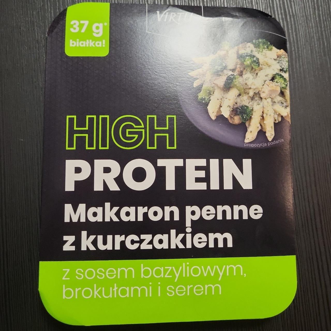 Zdjęcia - High Protein Makaron Penne z kurczakiem z sosem bazyliowym, brokułami i serem Virtu