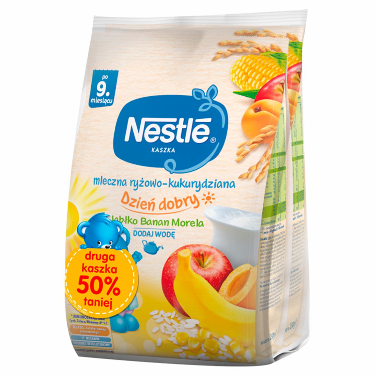 Zdjęcia - Nestlé Kaszka mleczna ryżowo-kukurydziana jabłko banan morela po 9. miesiącu 460 g (2 x 230 g)