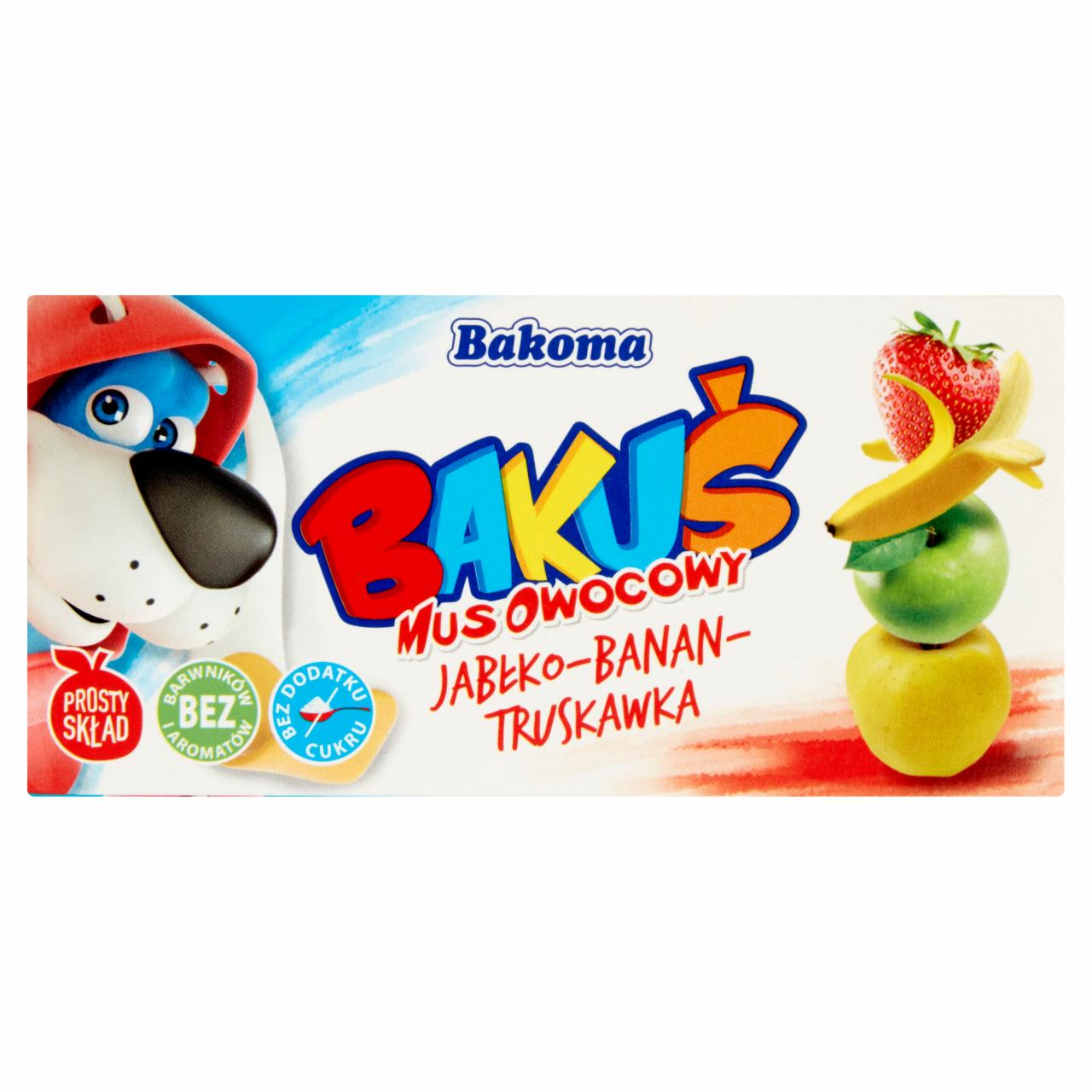 Zdjęcia - Bakoma Bakuś Mus owocowy jabłko-banan-truskawka 200 g (2 sztuki)