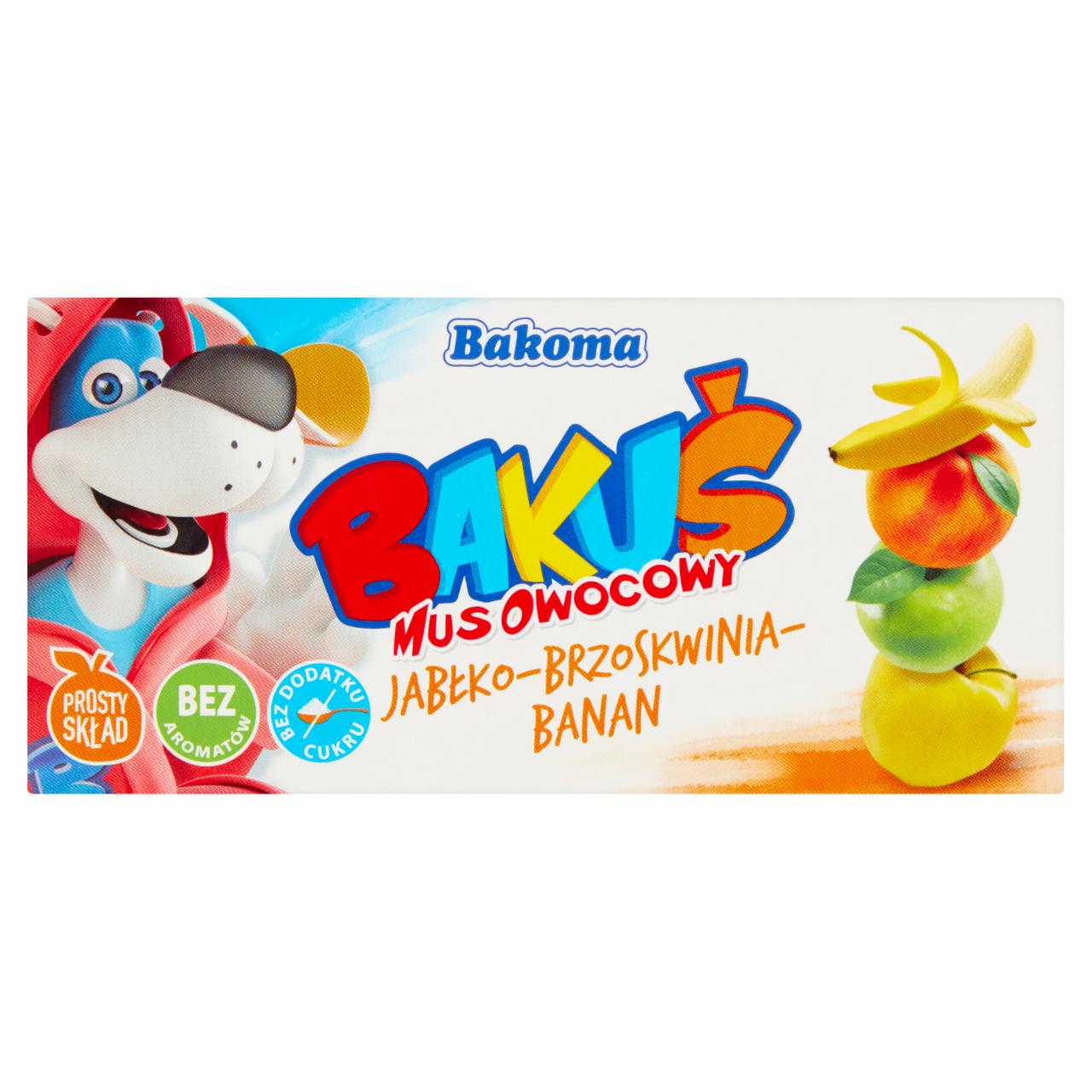 Zdjęcia - Bakoma Bakuś Mus owocowy jabłko-brzoskwinia-banan 200 g (2 x 100 g)