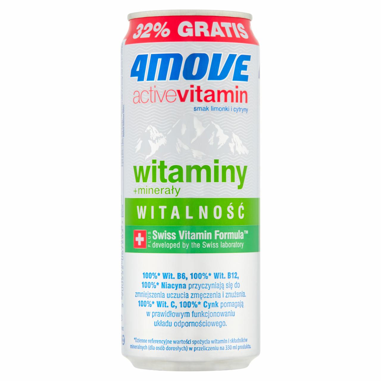 Zdjęcia - 4Move Active Vitamin Witalność Napój gazowany smak limonki i cytryny 330 ml