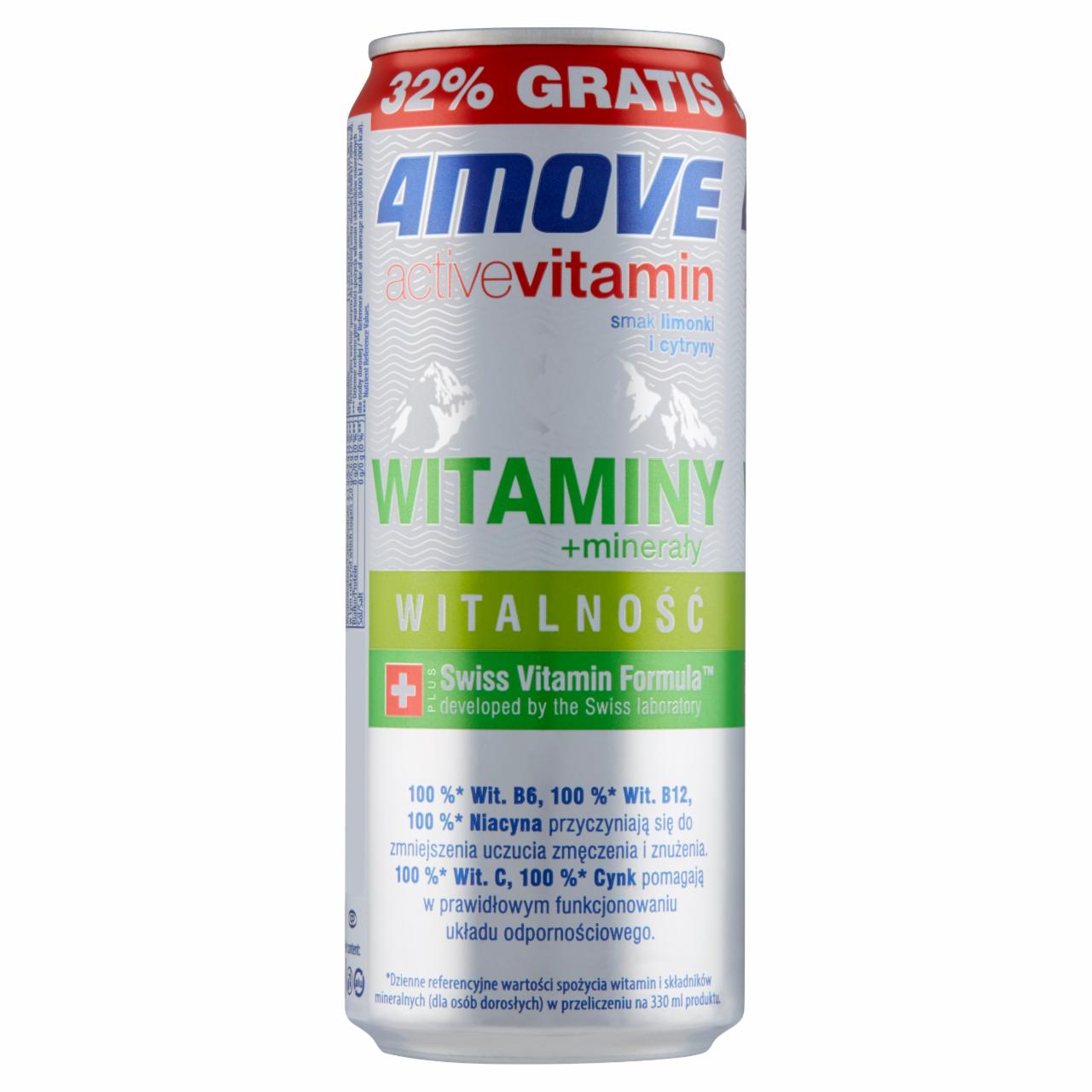 Zdjęcia - 4Move Active Vitamin Witalność Napój gazowany smak limonki i cytryny 330 ml