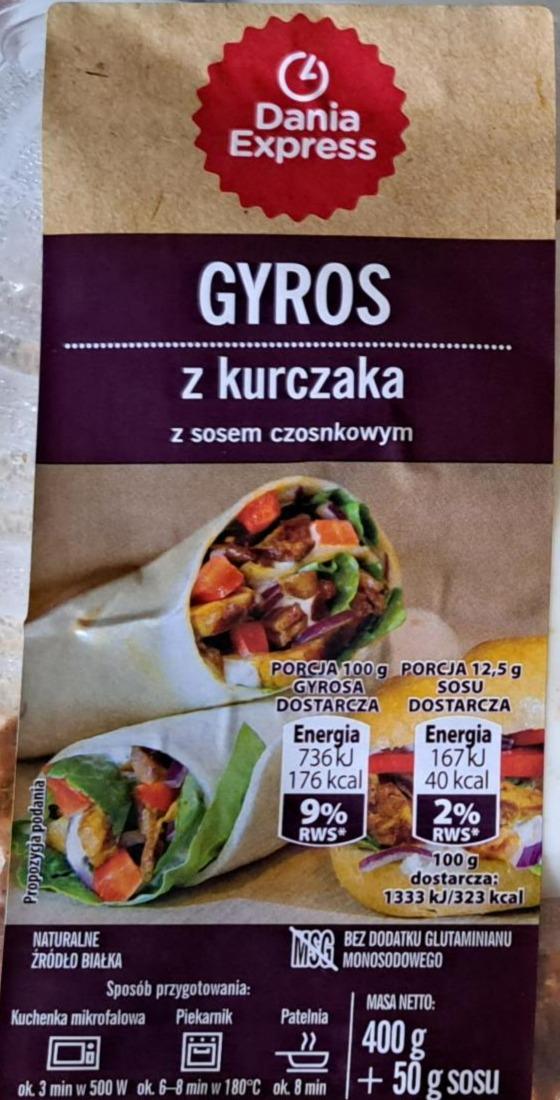 Zdjęcia - Gyros z kurczaka z sosem czosnkowym Dania express