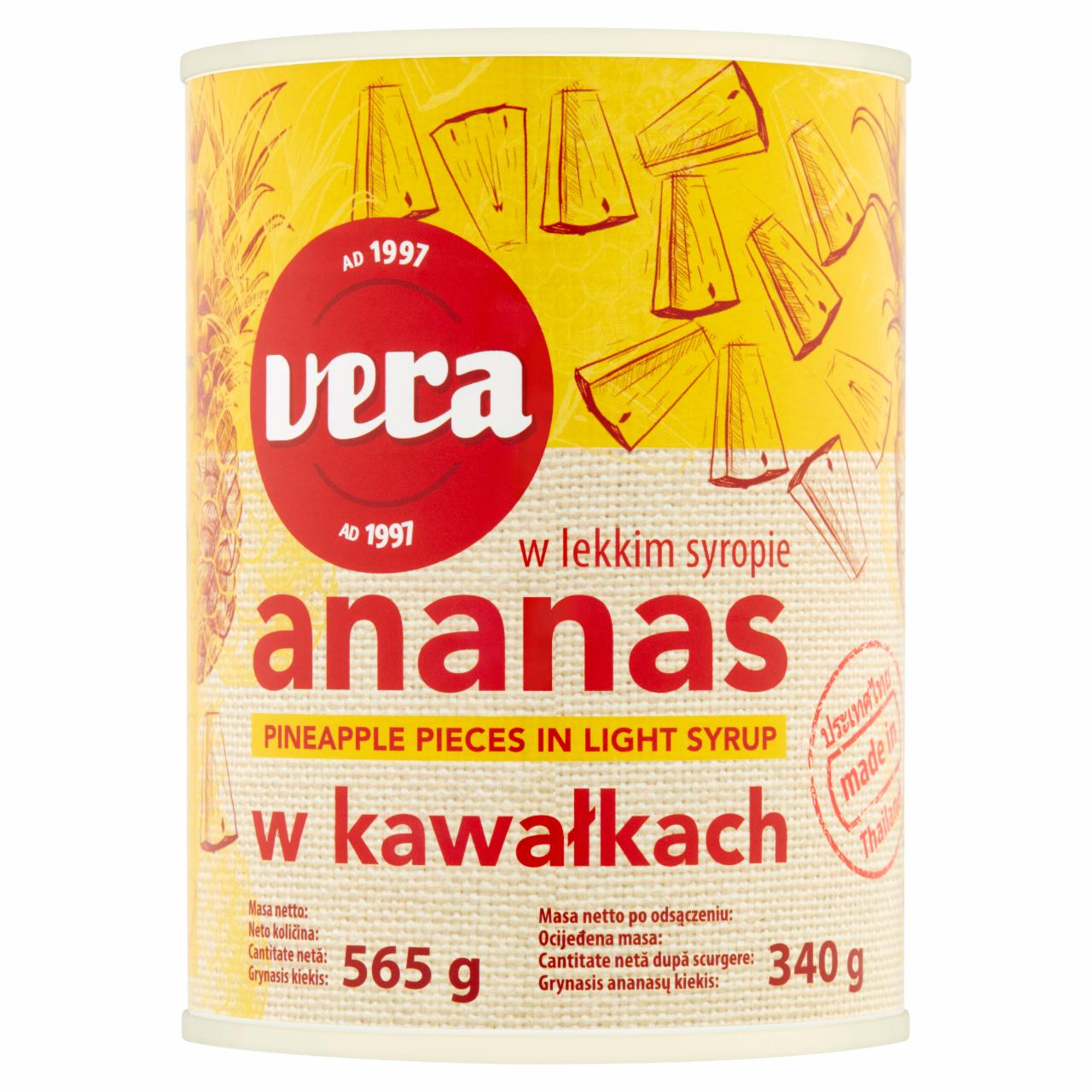 Zdjęcia - Vera Ananas w kawałkach w lekkim syropie 565 g