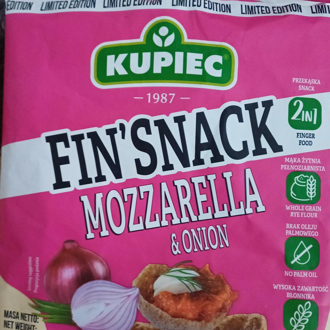 Zdjęcia - Kupiec Fin'Snack Snacki żytnie o smaku mozzarelli i cebulki 100 g