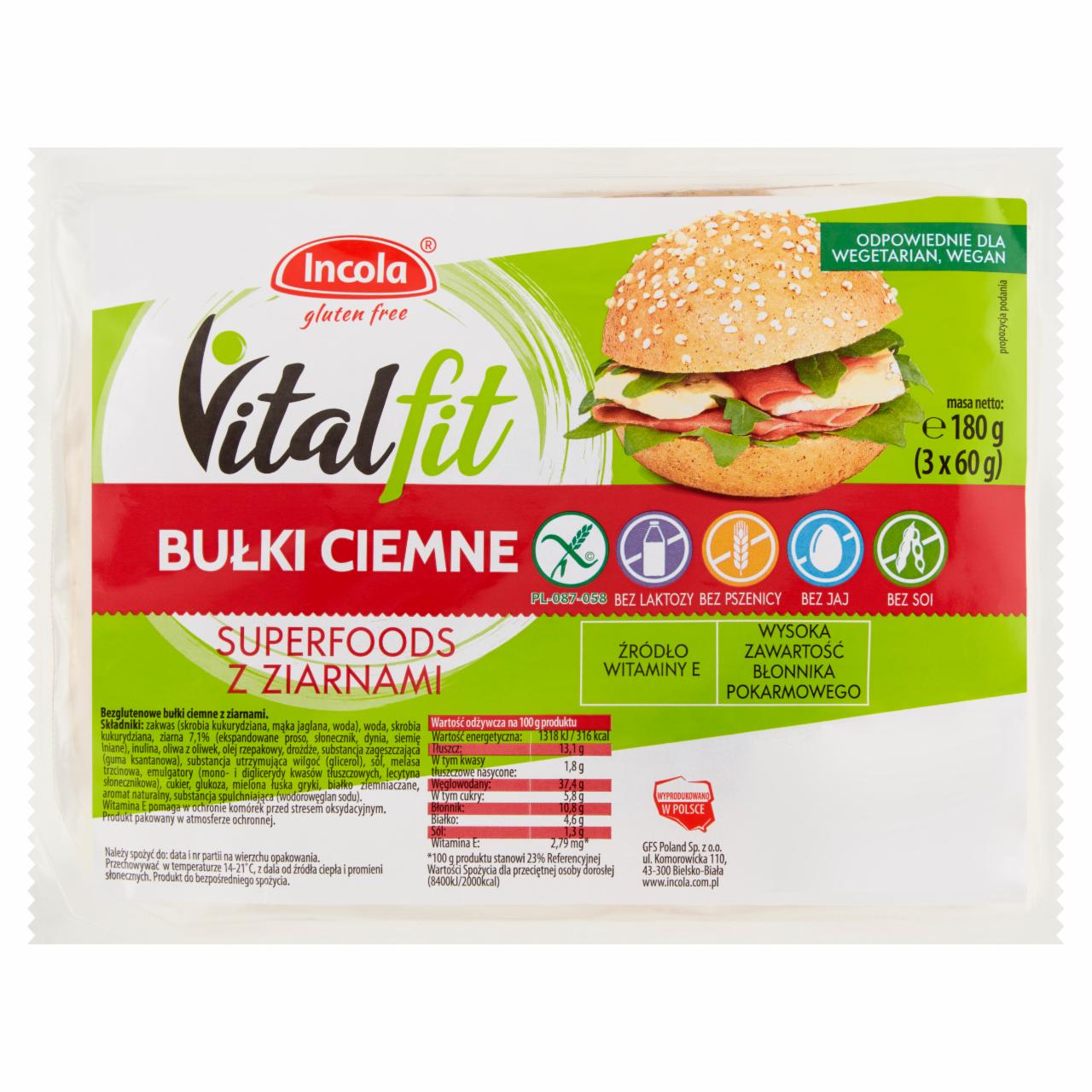 Zdjęcia - Incola Vitalfit Bułki ciemne superfoods z ziarnami 180 g (3 x 60 g)