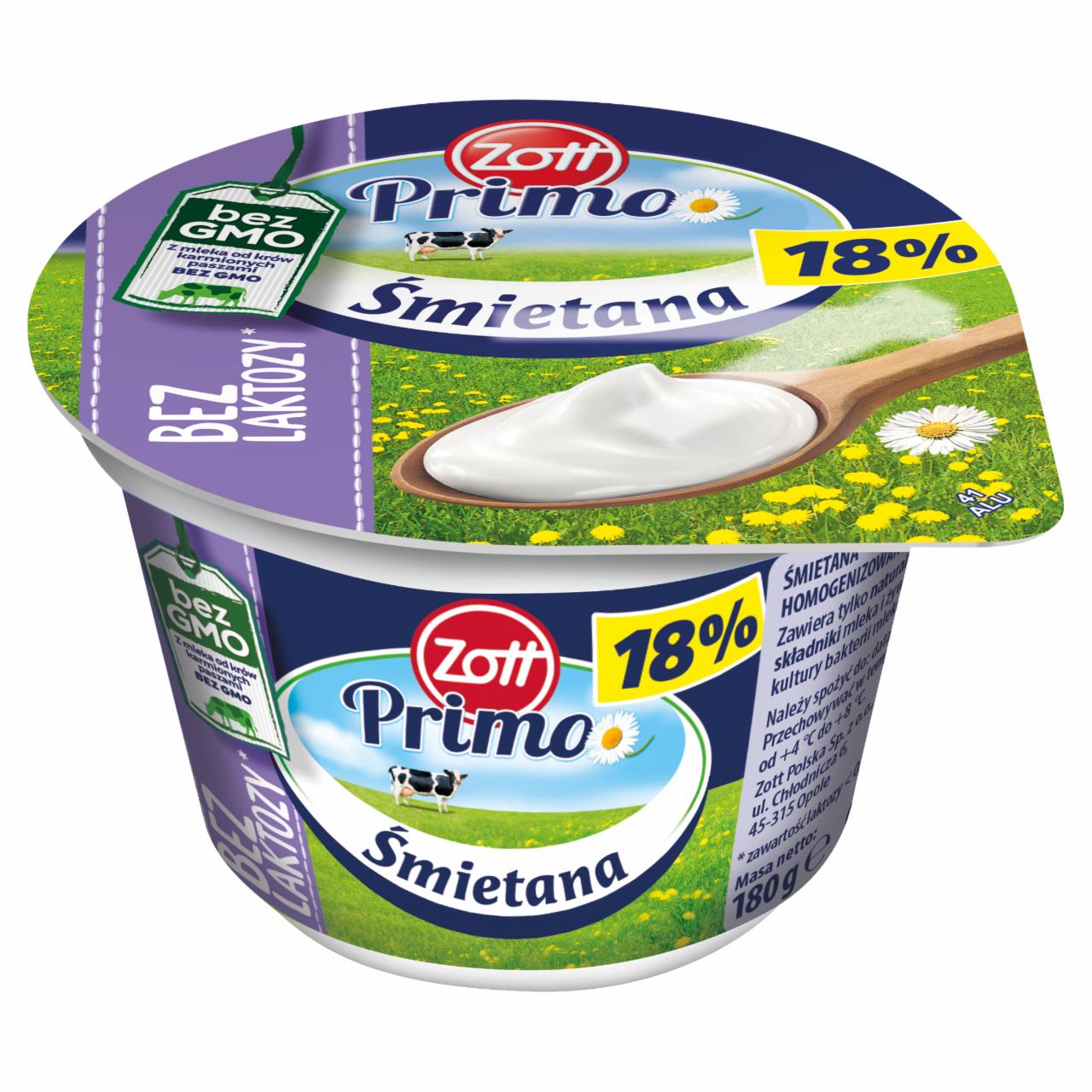 Zdjęcia - Zott Primo Bez laktozy Śmietana 18 % 180 g