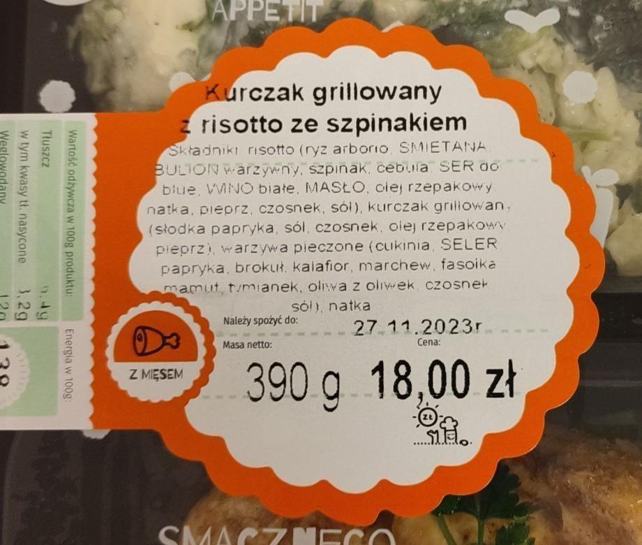 Zdjęcia - Kurczak grillowany z risotto ze szpinakiem Slimak