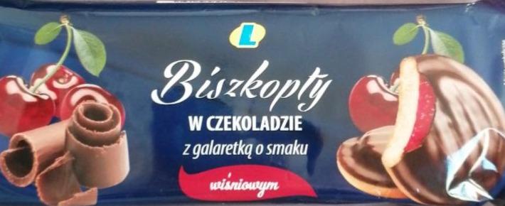 Zdjęcia - Biszkopty w czekoladzie z galaretką o smaku wiśniowym Lewiatan