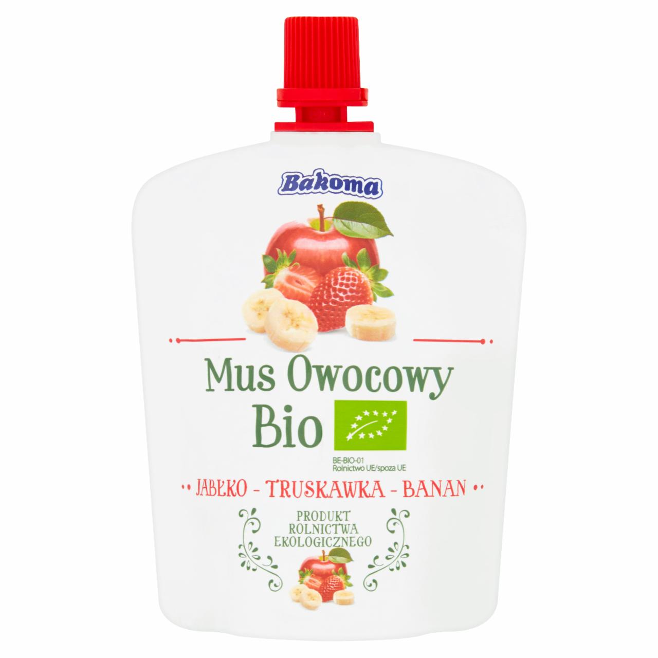 Zdjęcia - Bakoma Mus owocowy Bio jabłko-truskawka-banan 90 g