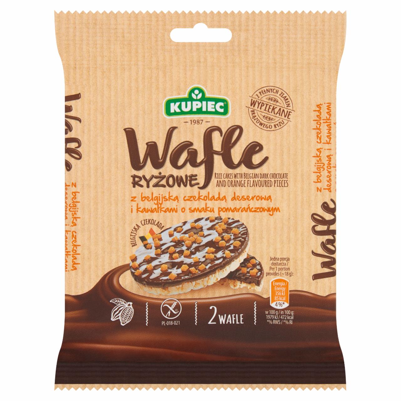 Zdjęcia - Kupiec Wafle ryżowe z belgijską czekoladą deserową i kawałkami o smaku pomarańczowym 36 g (2 sztuki)