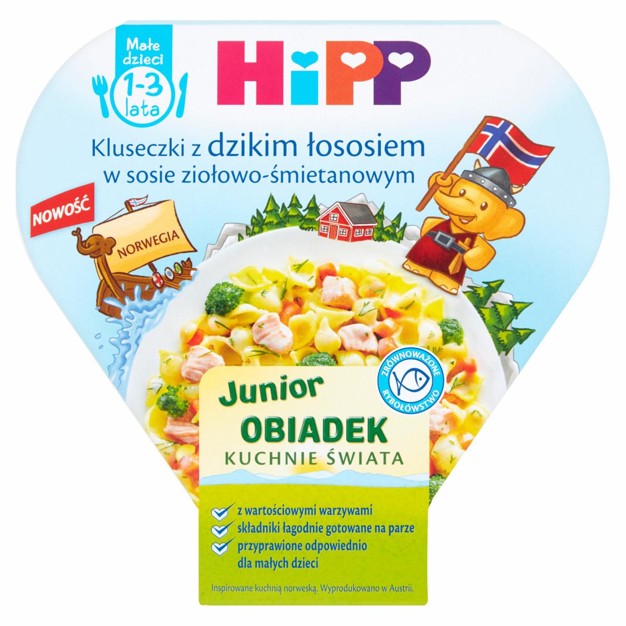 Zdjęcia - HiPP Junior Kluseczki z dzikim łososiem w sosie ziołowo-śmietanowym dla małych dzieci 1-3 lata 250 g