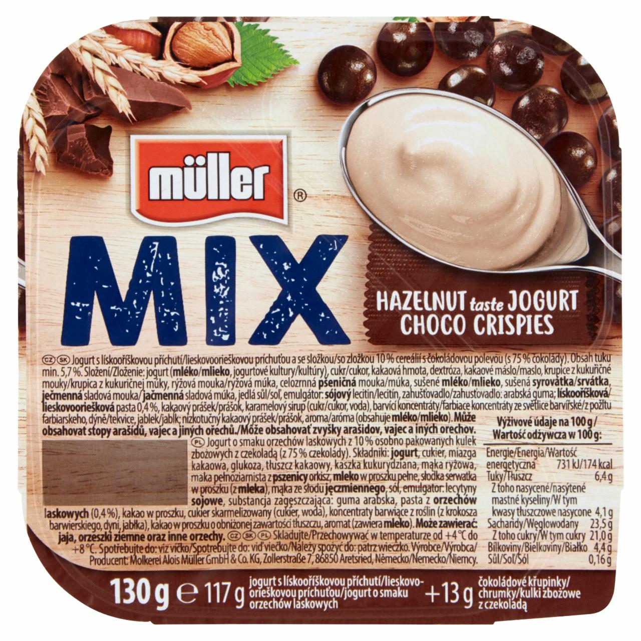 Zdjęcia - Müller Mix Jogurt o smaku orzechów laskowych z kulkami zbożowymi z czekoladą 130 g