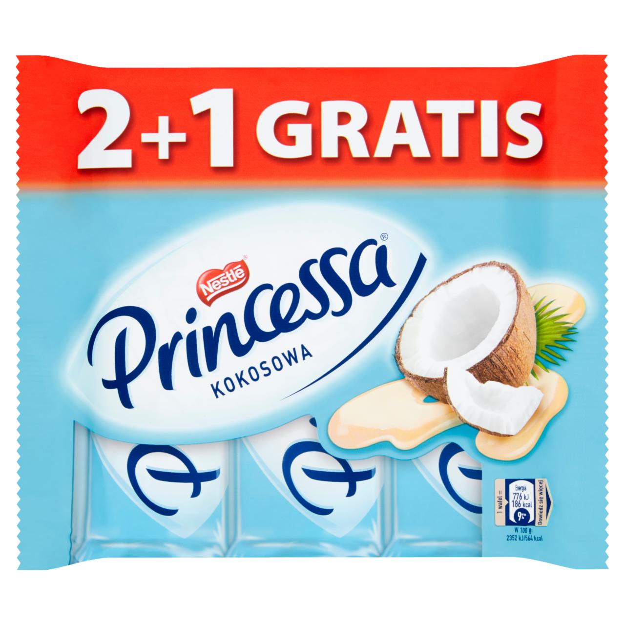 Zdjęcia - Princessa Wafel przekładany kremem kokosowym oblany białą czekoladą 99 g (3 x 33 g)