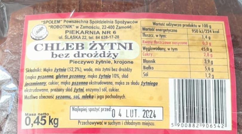 Zdjęcia - Chleb żytni beż drożdży Społem Zamość