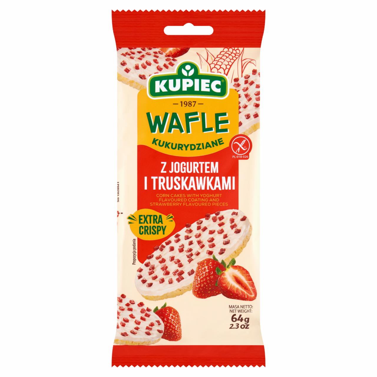 Zdjęcia - Kupiec Wafle kukurydziane z jogurtem i truskawkami 64 g (4 sztuki)