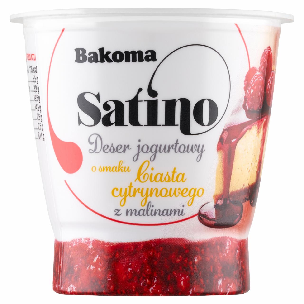 Zdjęcia - Bakoma Satino Deser jogurtowy o smaku ciasta cytrynowego z malinami 145 g