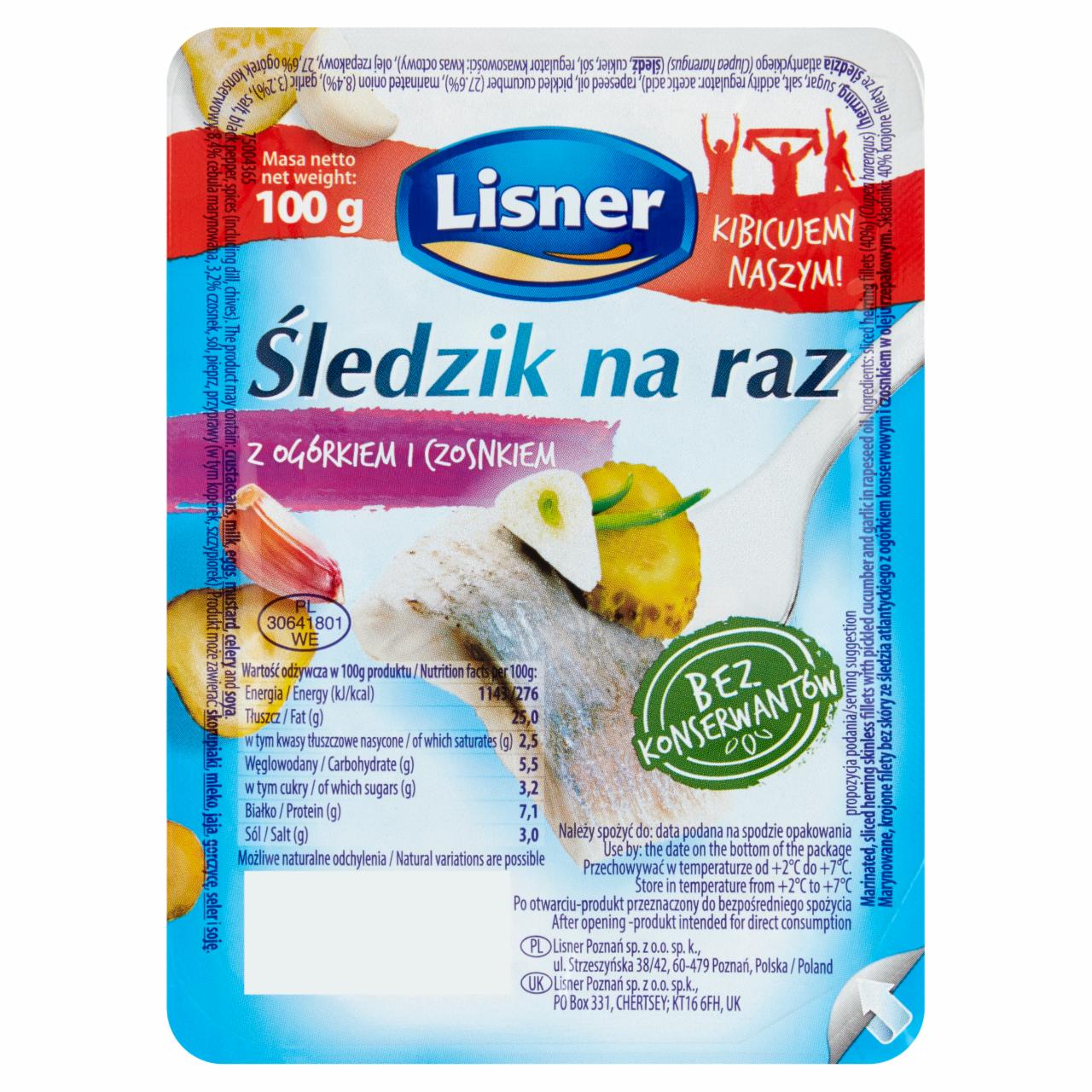 Zdjęcia - Lisner Śledzik na raz w oleju z ogórkiem i czosnkiem 100 g