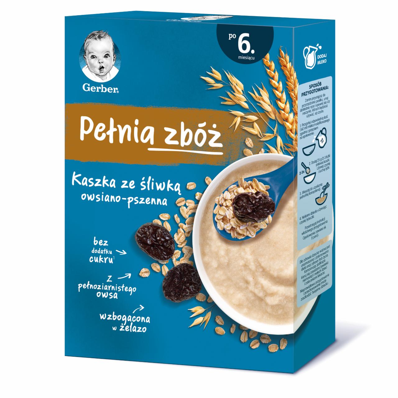 Zdjęcia - Gerber Pełnia zbóż Kaszka owsiano-pszenna ze śliwką dla niemowląt po 6. miesiącu 200 g