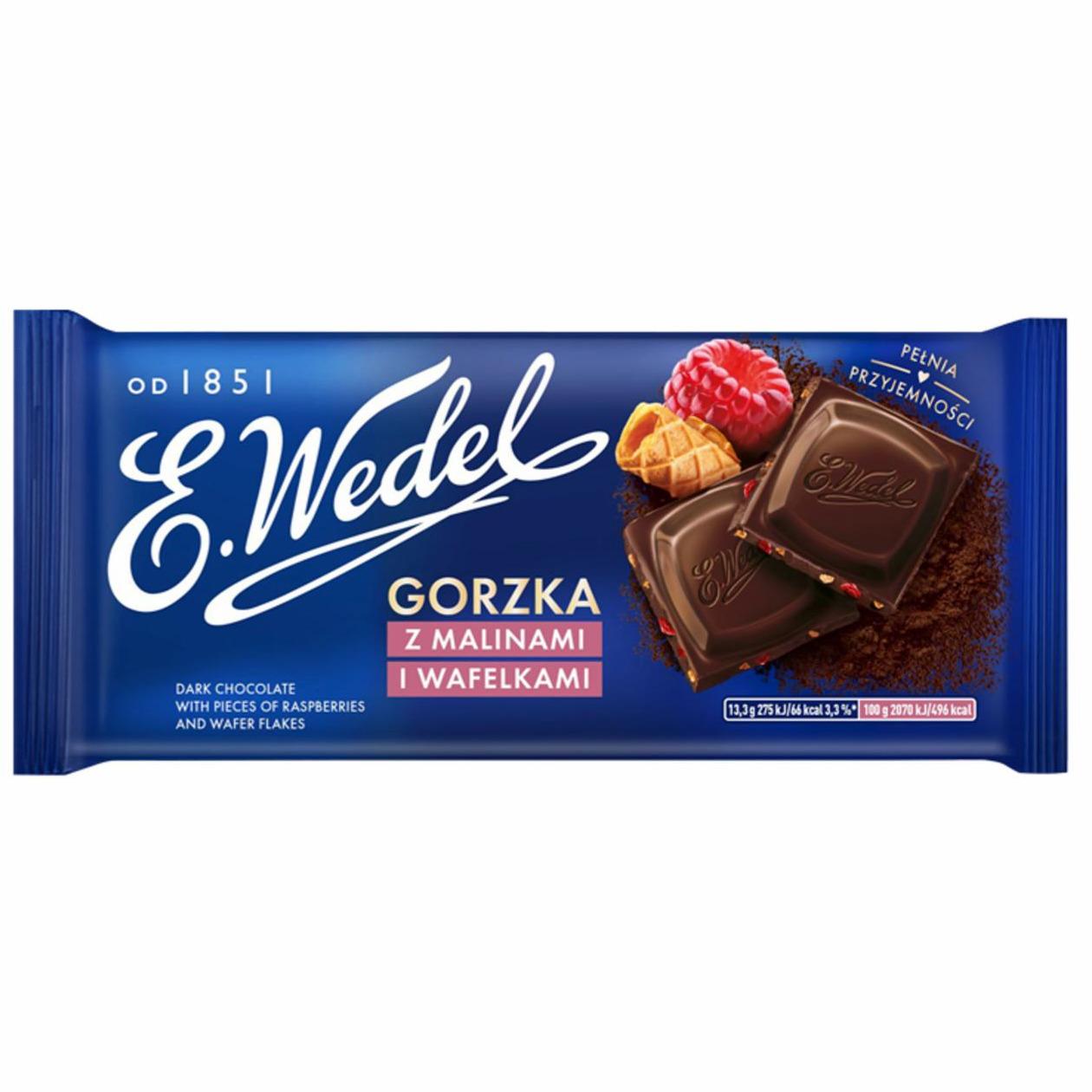 Zdjęcia - E. Wedel Czekolada gorzka z malinami i wafelkami 80 g