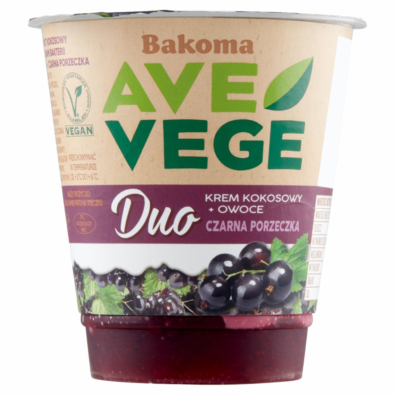 Zdjęcia - Bakoma Ave Vege Duo Krem kokosowy + owoce czarna porzeczka 140 g