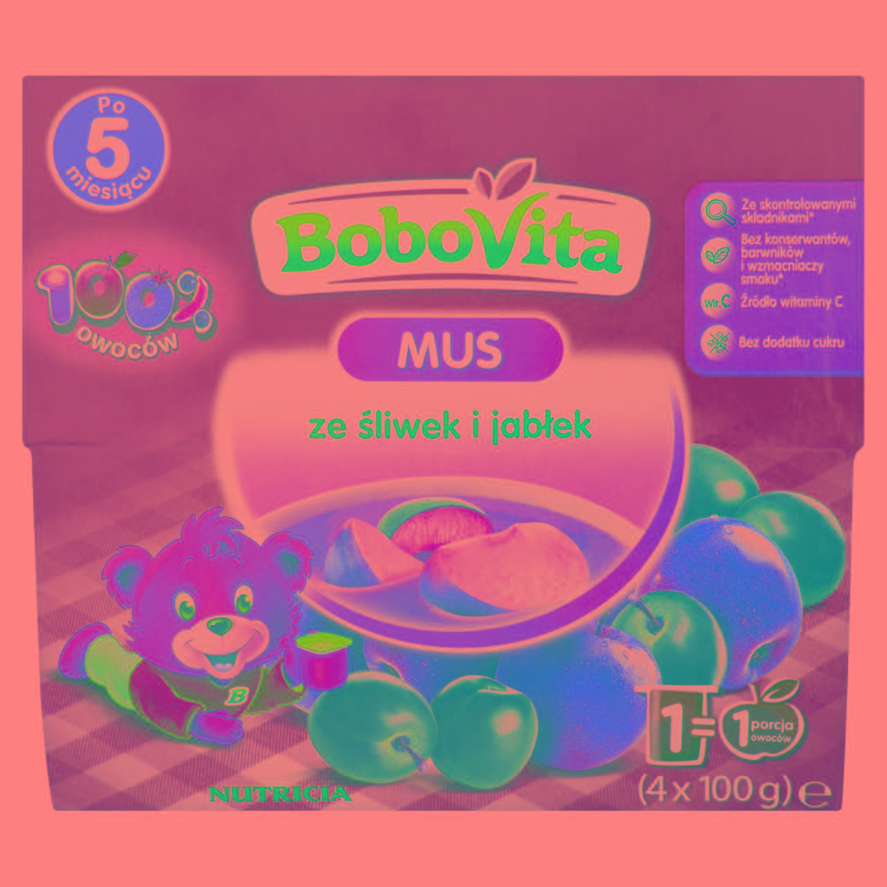 Zdjęcia - BoboVita Mus ze śliwek i jabłek po 5 miesiącu 4 x 100 g