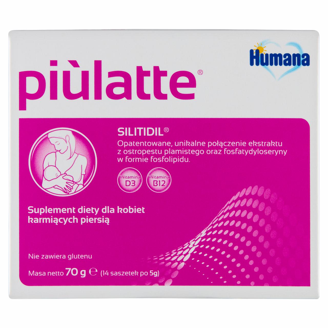 Zdjęcia - Humana Piùlatte Suplement diety dla kobiet karmiących piersią 70 g (14 x 5 g)