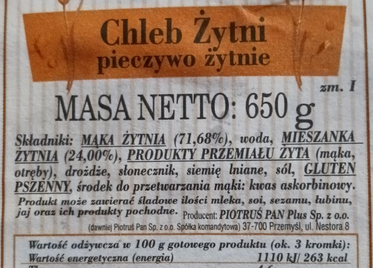 Zdjęcia - Chleb żytni PIOTRUŚ PAN