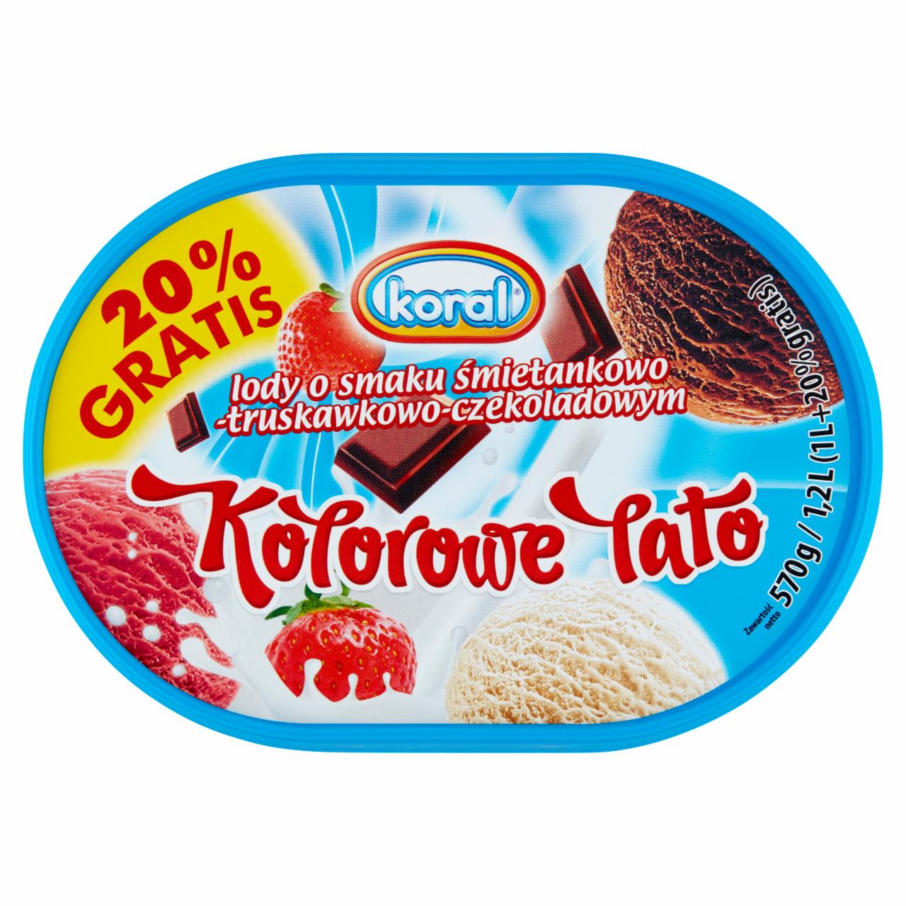 Zdjęcia - Koral Kolorowe lato Lody o smaku śmietankowo-truskawkowo-czekoladowym 1,2 l