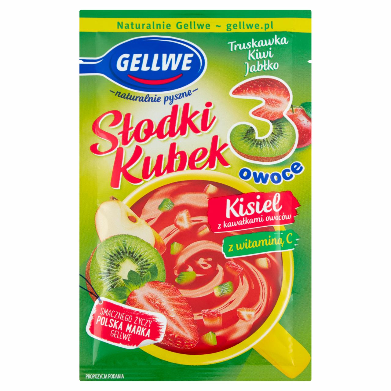 Zdjęcia - Gellwe Słodki Kubek 3 owoce Kisiel z kawałkami owoców truskawka kiwi jabłko 30 g