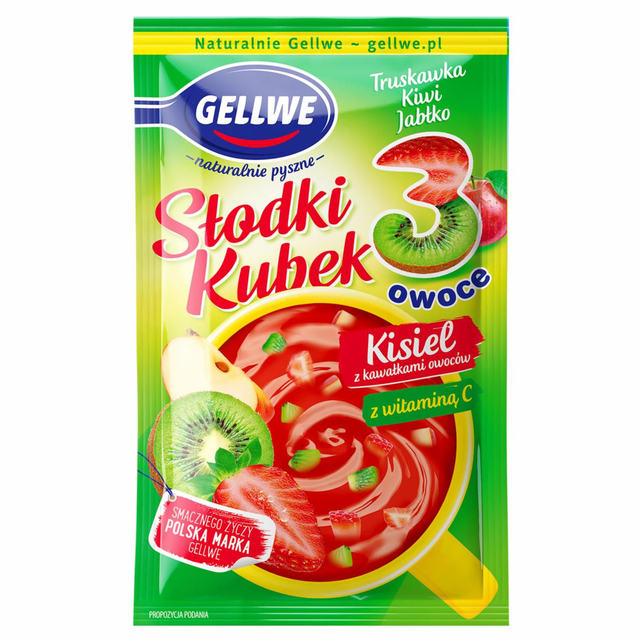 Zdjęcia - Gellwe Słodki Kubek 3 owoce Kisiel z kawałkami owoców truskawka kiwi jabłko 30 g