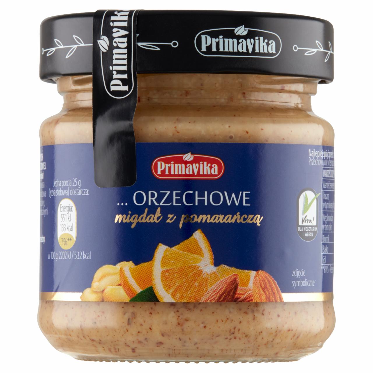 Zdjęcia - Primavika Pasta orzechowa migdał z pomarańczą 185 g