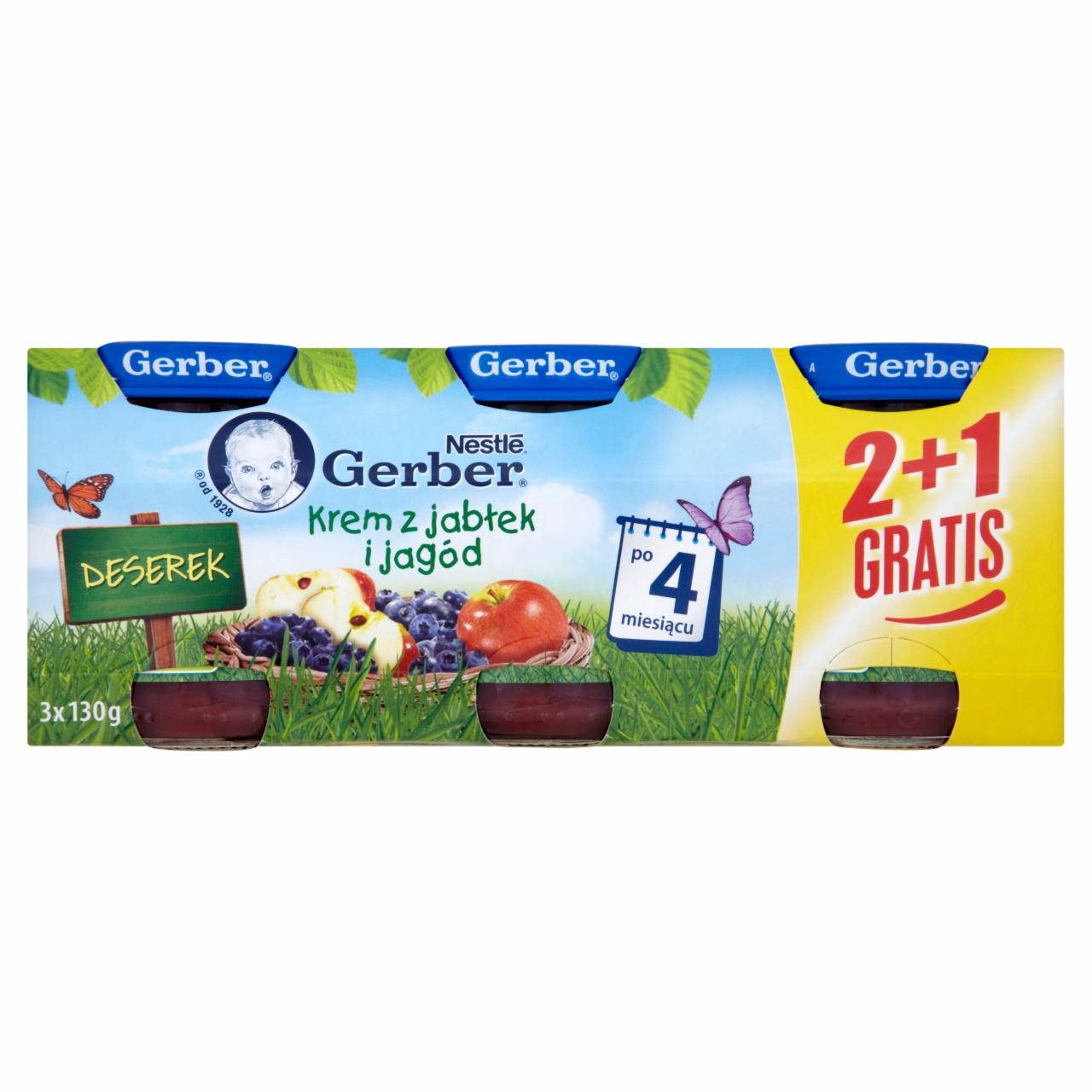 Zdjęcia - Gerber Deserek Krem z jabłek i jagód po 4 miesiącu 3 x 130 g