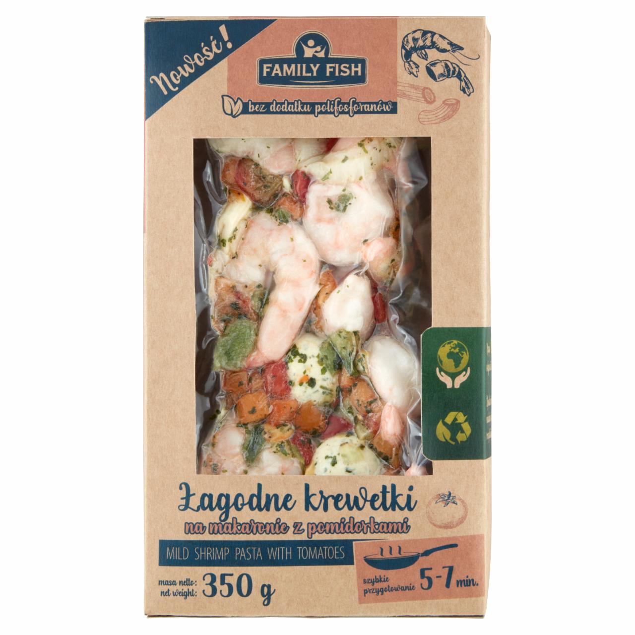 Zdjęcia - Family Fish Łagodne krewetki na makaronie z pomidorkami 350 g