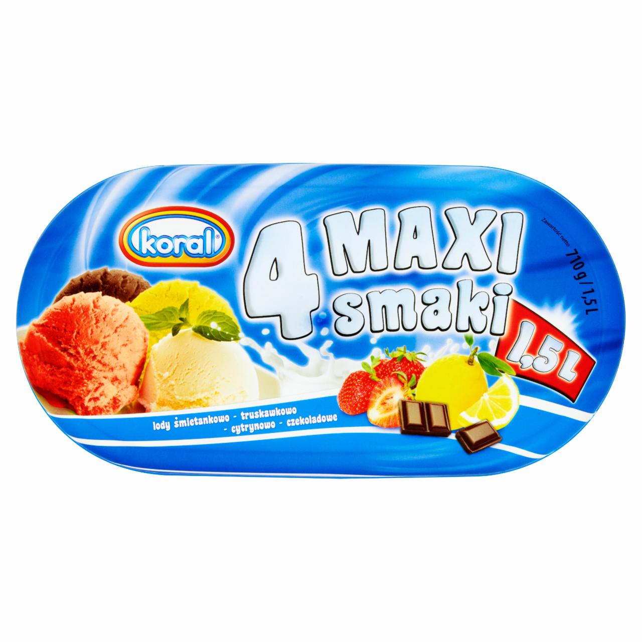 Zdjęcia - Koral 4 Maxi smaki Lody śmietankowo-cytrynowo-truskawkowo-czekoladowe 1,5 l